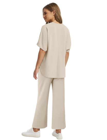 SAMPEEL 2 Piece Sets for Women Summer School Teachers Outfits Lounge Beach Vacation Clothes Women Fashion Clothing Travel Teacher Outfits Beige M