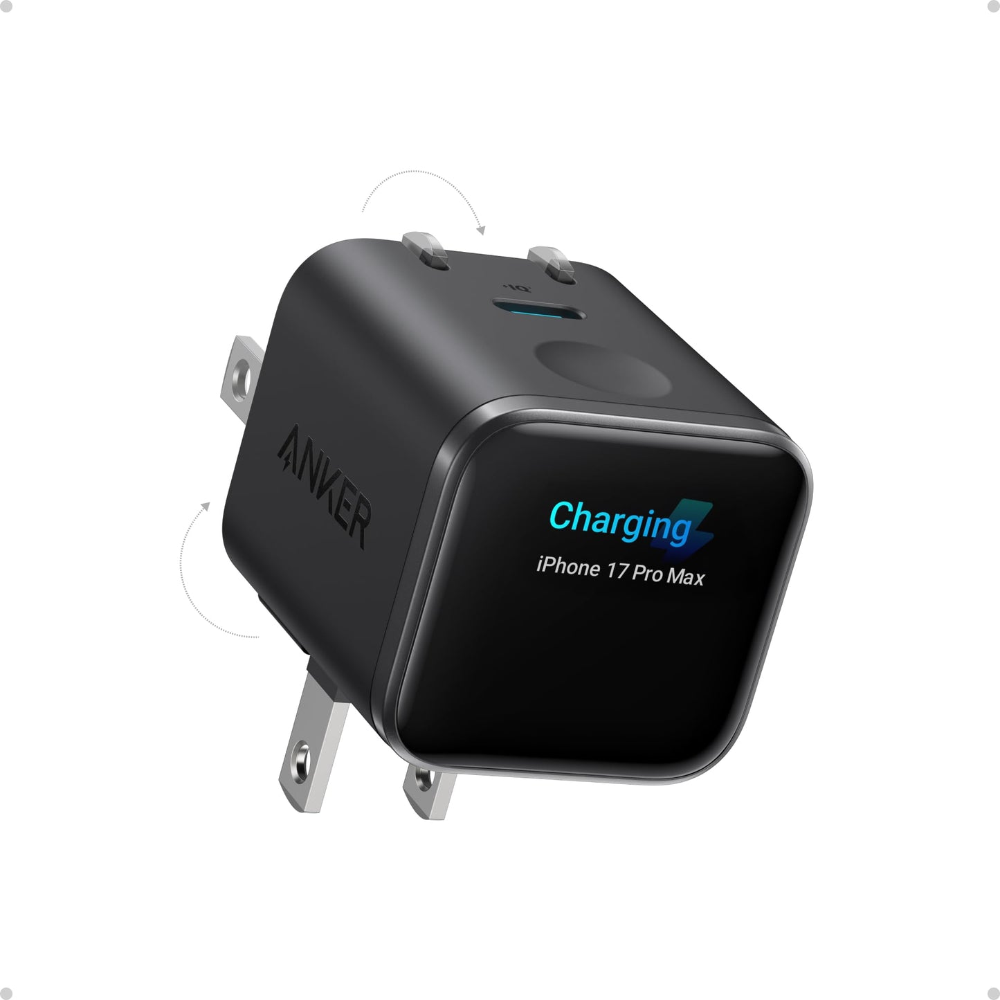 Anker Smart Display Charger,Anker Nano 45W Max GaN Fast Charging USB C Charger Block,180° Foldable Plug,Smart Recognition,Built-in Care Mode,for iPhone17/16/15(Non-Battery,One USB-C Port,No Cable)