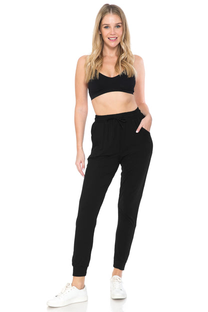 Leggings Depot Womens Relaxed fit Jogger Pants - Track Cuff Sweatpants with Pockets, Black, Large