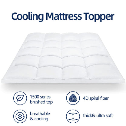 Mattress Topper Queen for Back Pain, Extra Thick Mattress Pad Cover, Plush Pillow Top, Deep Elastic Pocket, White