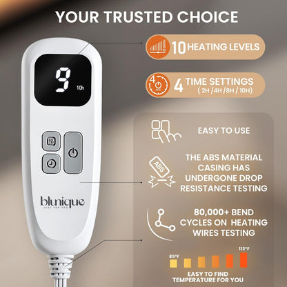 blunique Cow Print Heated Blanket Twin-Heating Electric Blanket Twin with 10 Heat Levels & 10 Hours Auto-Off, Cozy Soft Fleece Sherpa, Washable, 62 x 84 Inches Cow Print White