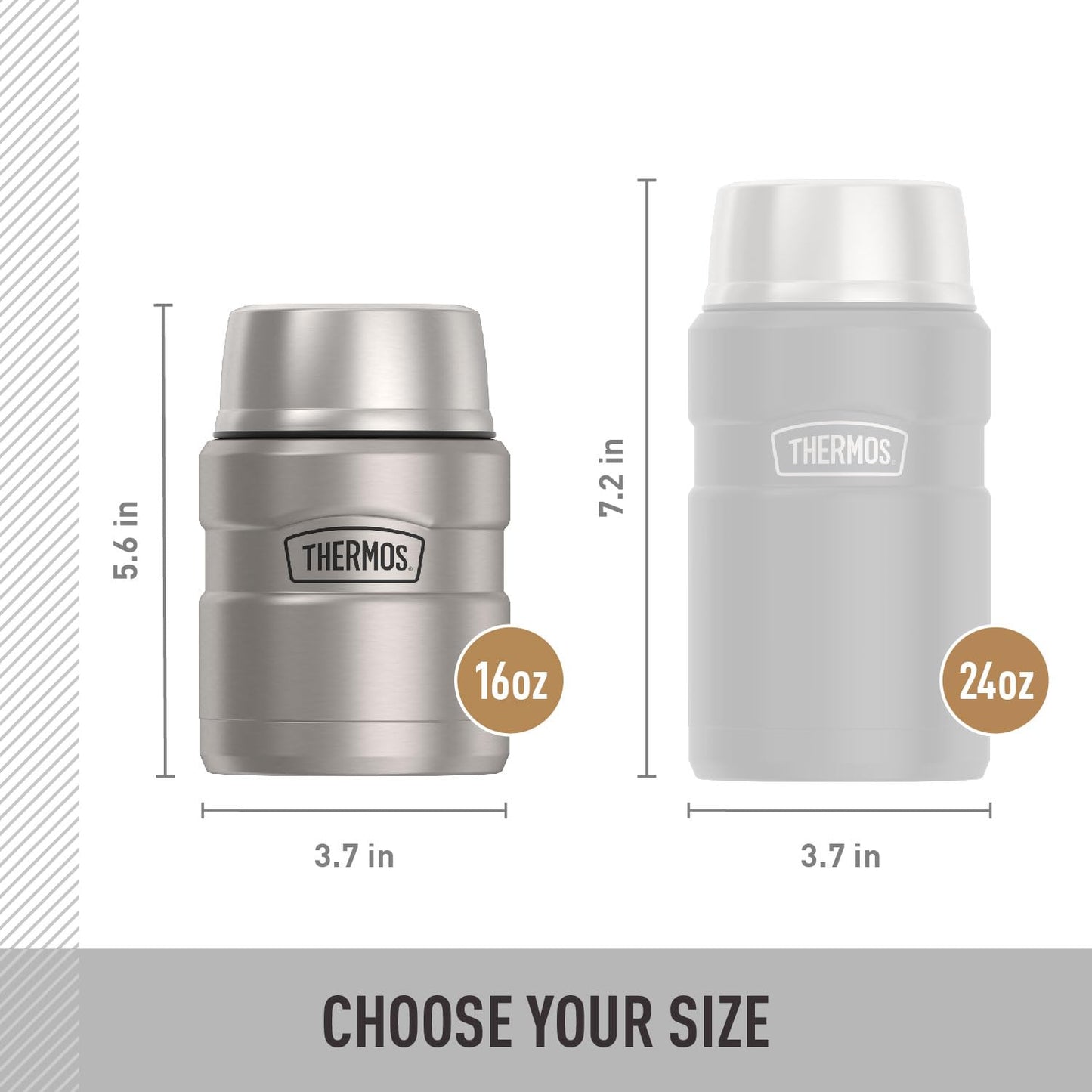 THERMOS Stainless King Vacuum-Insulated Food Jar with Spoon, 16 Ounce, Matte Stainless Steel