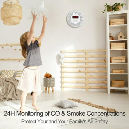 Vzmcov Carbon Monoxide and Smoke Detector LCD Display, Battery Powered, Dual sensors, 85dB Voice Alarm and Real-time Tracking, Suitable for Home/Kitchen/Bedroom/RV (Small Screen, 2Pack-CO&Smoke)