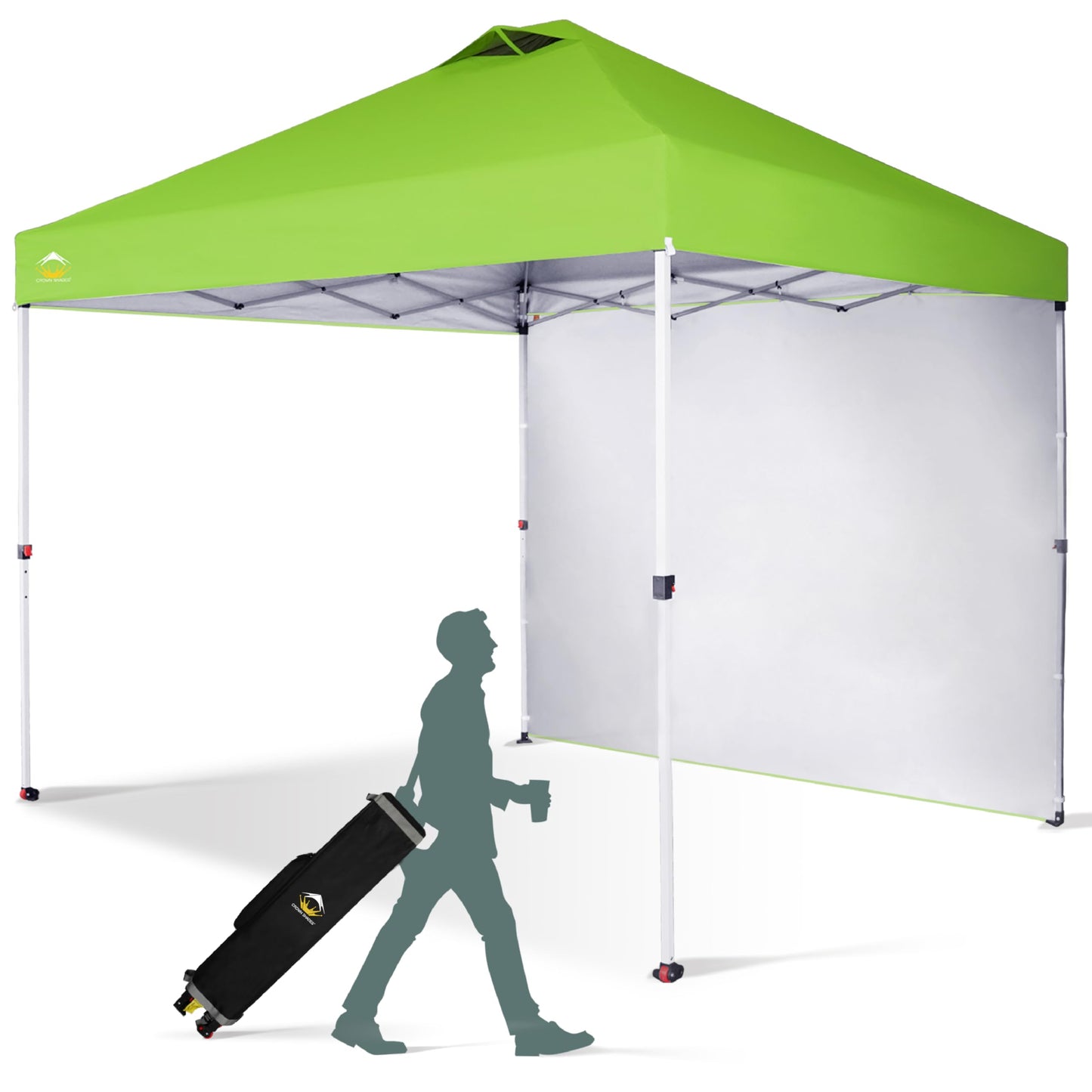 CROWN SHADES 10x10 Pop Up Canopy with 1 Side Wall - Beach Tent with One Push Setup - Outdoor Sun Shade for Events, Parties, Camping - Gazebo with STO-N-Go Cover Bag (Green)