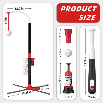 Wee Wonders 3-in-1 T Ball Set - Adjustable Height, Hanging Tee Ball Set with Automatic Pitching Machine/6 Balls/Retractable Bat, TBall Stand Suit for Outdoor, Sport Toys Gifts for Kids Boys Age 3+