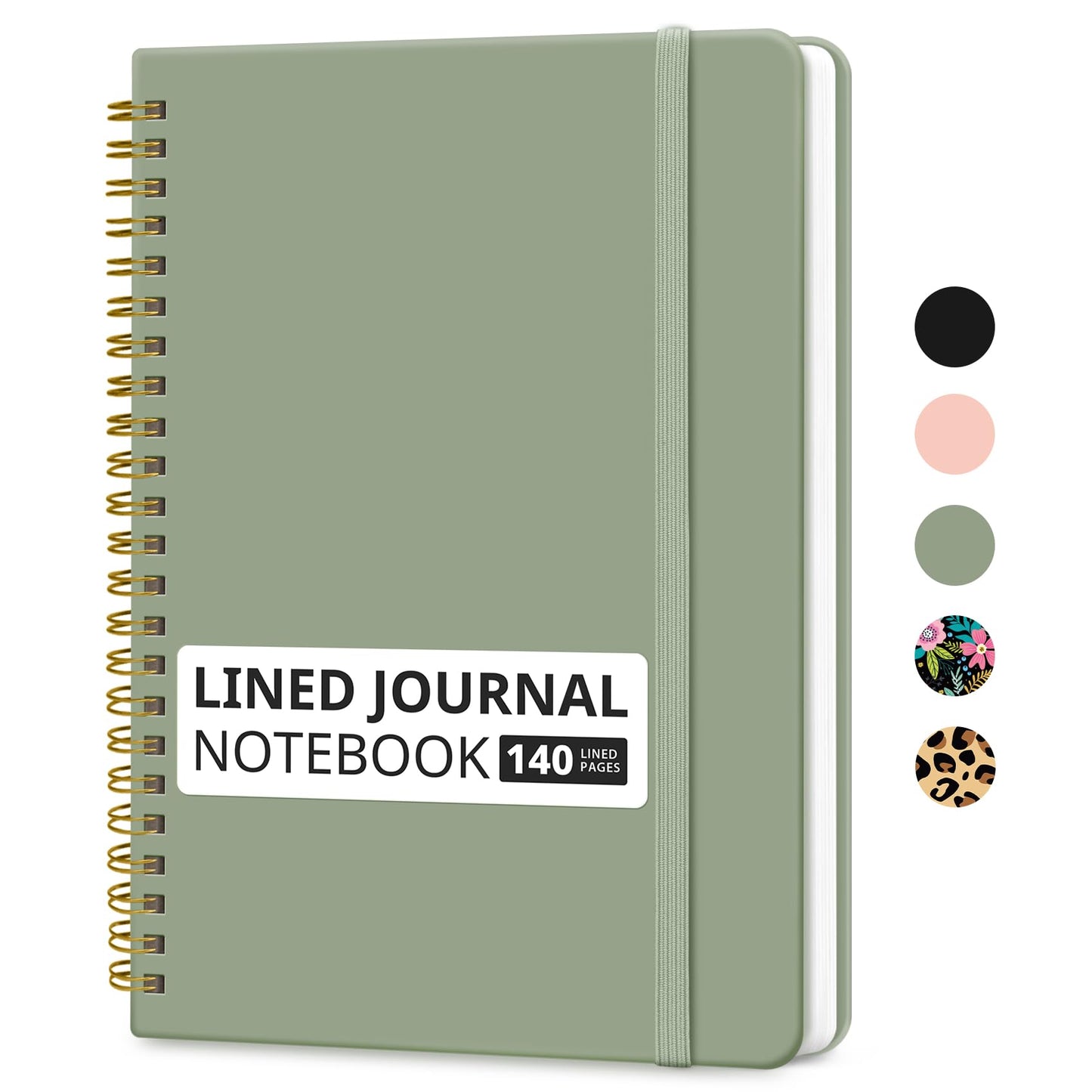 Lined Spiral Journal Notebook for Women & Men, 140 Pages, College Ruled Hardcover Notebook for Work & Note Taking, Journals for Writing, A5(6"x8") - Green