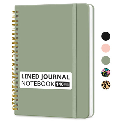 Lined Spiral Journal Notebook for Women & Men, 140 Pages, College Ruled Hardcover Notebook for Work & Note Taking, Journals for Writing, A5(6"x8") - Green