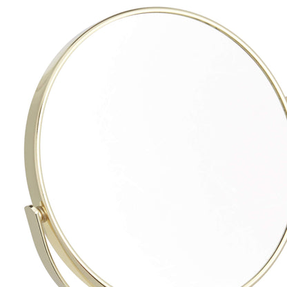 Amazon Basics Tabletop Magnifying Mount Vanity Round Mirror, 1X/5X Magnification, Iron Frame, 7.2"L x 4.92"W, Gold