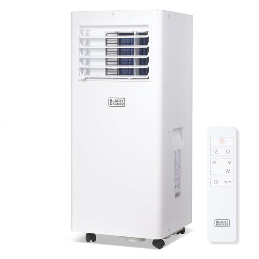 BLACK+DECKER Portable Air Conditioner, 5,100 BTU SACC/CEC (8,500 BTU ASHRAE 128) for Rooms Up To 350 Sq. Ft., Portable AC with Full Function Remote Control & Window Kit, BPACT05SM, White