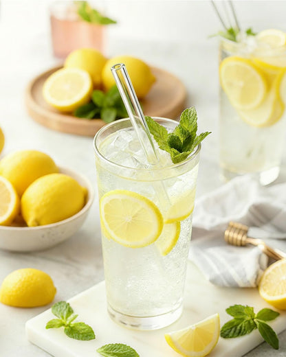 18-Pack Glass Straws, Reusable Clear Glass Drinking Straws Set, 8.5 Inch x 10mm - Includes 8 Straight and 6 Bent with 4 Straw Cleaner Brush, Perfect for Smoothies, Milkshakes, Juice, Tea