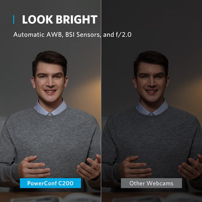 Anker PowerConf C200 2K Webcam for PC/Laptop/Mac, Computer Camera, Low-Light Correction, AI-Noise Canceling Mics, Adjustable Field of View, Built-in Privacy Cover, Stereo Mics, for Meeting