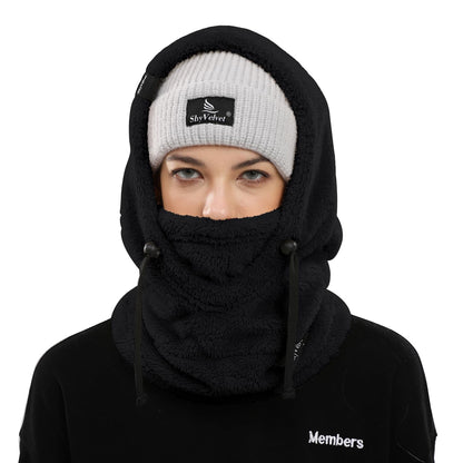 Shy Velvet Balaclava Wind-Resistant Ski Mask Winter Face Mask,Fleece Cold Weather Ski Mask for Women and Men Sherpa Hood Black