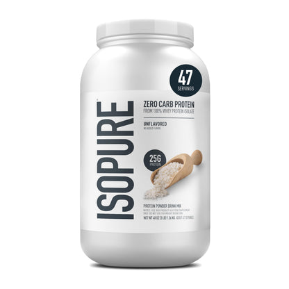 Isopure Zero Carb 100% Pure Whey Isolate Protein Powder, Lactose Free, Gluten Free, with Vitamins, Unflavored, 25g Protein Per Serving, 3 Lbs, 47 Servings (Packaging May Vary)