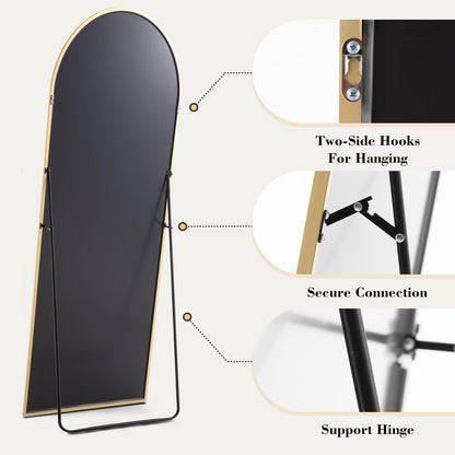 OLIXIS Arched Full Length Mirror 59"x16" for Bedroom, Full Body Mirror with Stand, Hanging or Leaning for Wall, Aluminum Alloy Thin Frame Floor Standing for Living Room, Tall, Gold