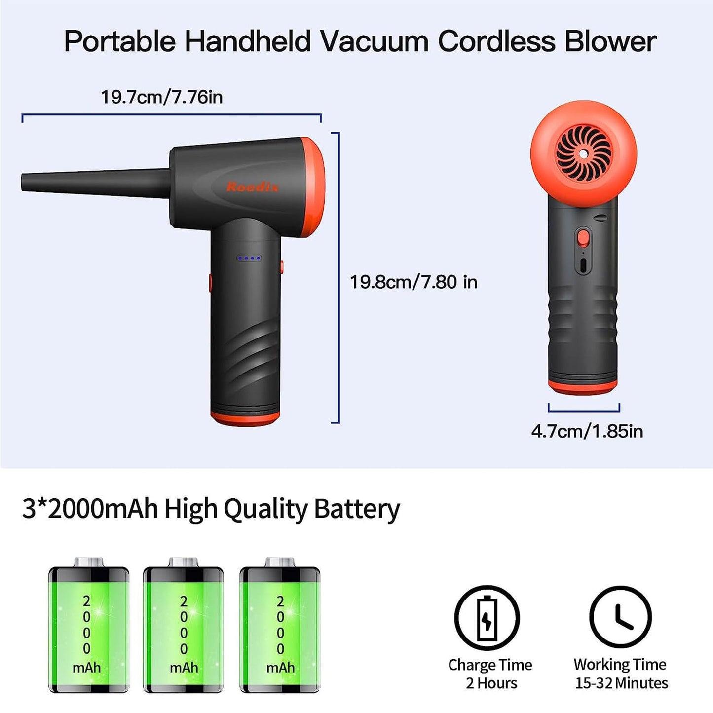 Compressed Air Duster 3-Gear 100000RPM Keyboard Cleaner, Electric Air Duster for Computer Replace Compressed Air Can, Cordless Reusable no Canned Air Blower, 6000mAh Rechargeable Keyboard Duster