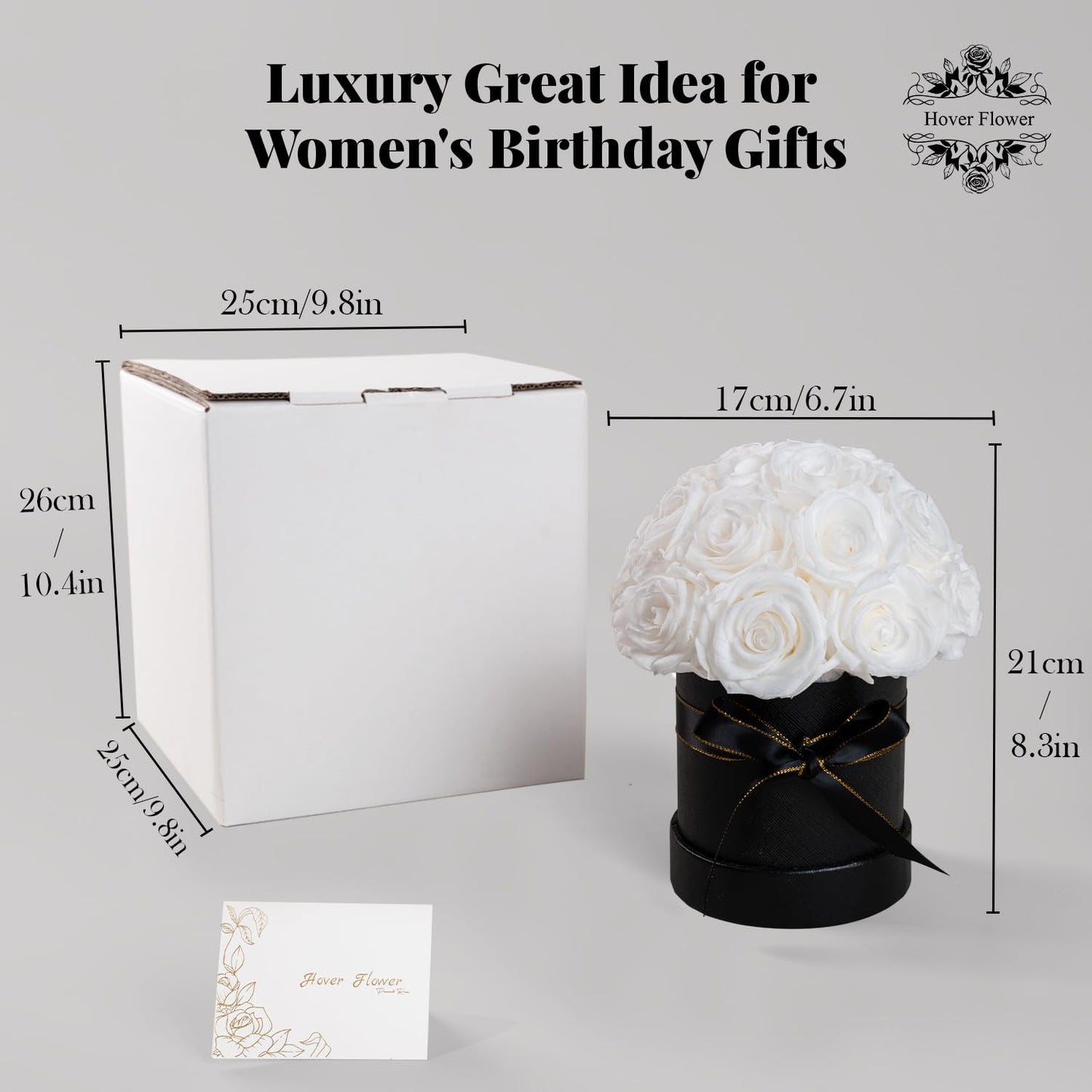 Hover Flower 18 Preserved Flowers for Delivery Prime, Roses Dome Forever Flower Decor for Party Home Table Bedroom, Anniversary, Birthday, Wedding Gifts for Women Her (White)