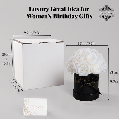 Hover Flower 18 Preserved Flowers for Delivery Prime, Roses Dome Forever Flower Decor for Party Home Table Bedroom, Anniversary, Birthday, Wedding Gifts for Women Her (White)