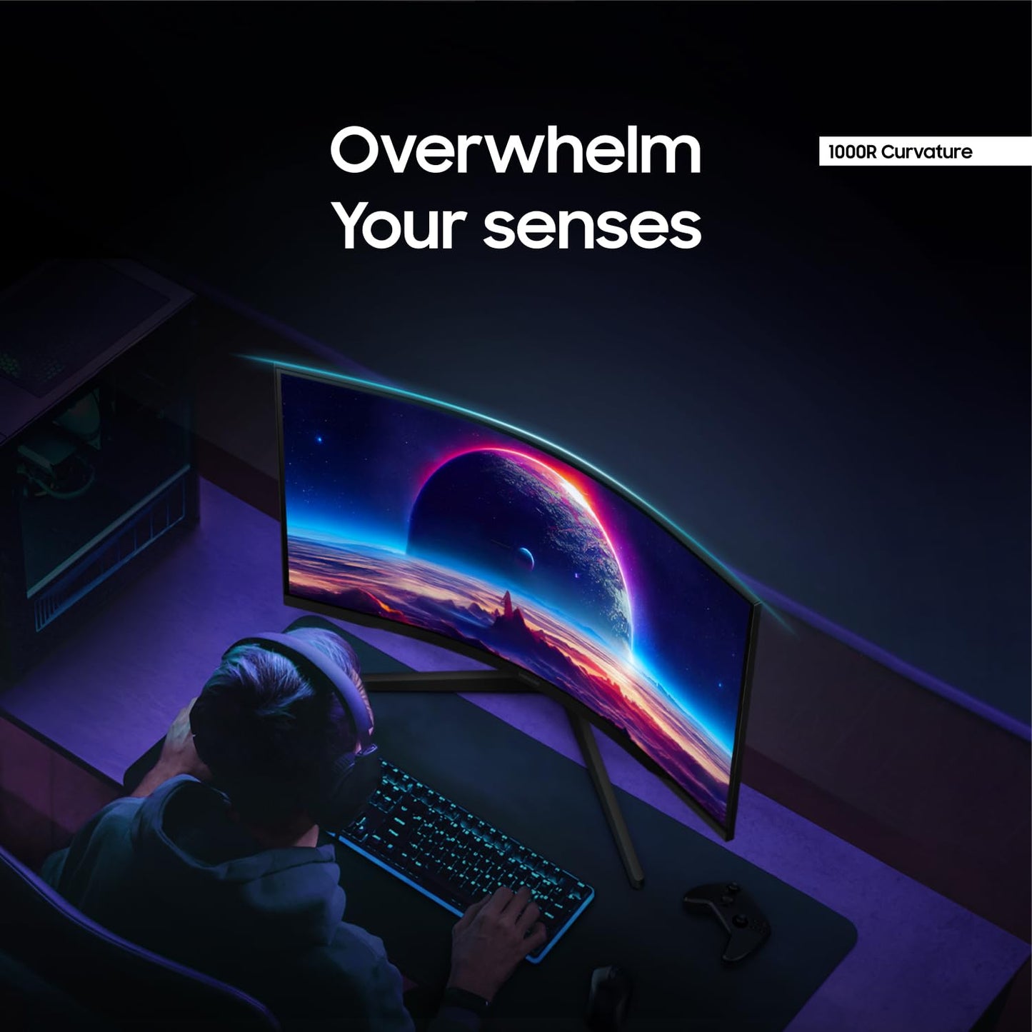 Samsung 32" Odyssey G55C Series QHD 1000R Curved Gaming Monitor, 1ms(MPRT), HDR10, 165Hz, AMD Radeon FreeSync, Eye Care, Glare Free, Sharp Resolution LS32CG550ENXZA