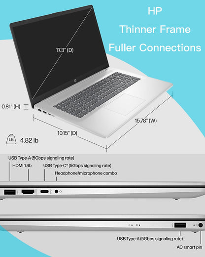 HP 17-inch Touchscreen Business Laptop - 17.3" Display, MS Office Lifetime, W/CD.DVD Drive, AMD Ryzen 5 7530U(Beats i7-1165G7, Up to 4.5Ghz), 32GB RAM 1TB SSD, Windows 11 Pro, Numeric Keypad