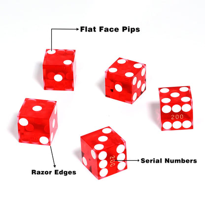 GSE Games & Sports Expert AAA Grade 19mm Pro Vegas Casino Style Craps Dice Set of 5 with Razor Sharp Edges & Matching Serialized Numbers for RPG, Dice Stacking, Yahtzee Dice Games