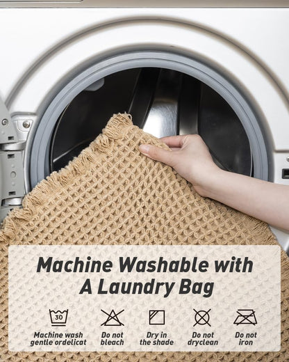 Upgraded Waffle Runner Rug, Super Absorbent Non Slip Bath Mats for Bathroom Floor, Machine Washable Bathroom Runner Rug with Tassels, Ideal for Hallway Bedroom Laundry Room, Brown, 2'x 6'(24" x 72")