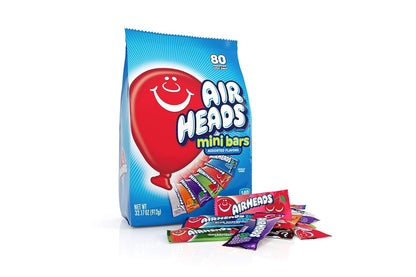 Airheads Candy Mini Bars, Assorted Fruit Flavors, Individually Wrapped, Non-Melting, Party, Pantry 80ct Bag, Box of 4 Bags