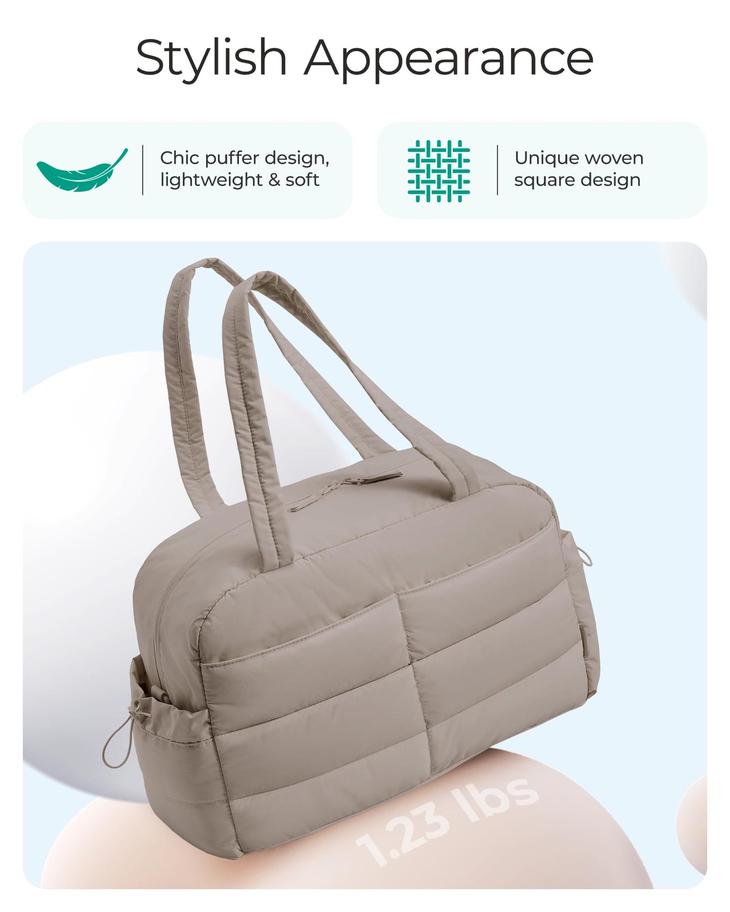 BAGSMART Gym Bag for Women with Toiletry Pouch, Lightweight Weekender Bags for Women with Wet Pocket, 31L Quilted Travel Duffle Carry On Bag, Weekender Overnight Bag for Travel,Water Resistant, Camel