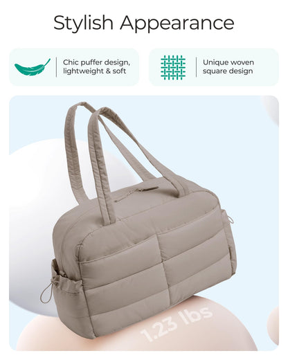 BAGSMART Gym Bag for Women with Toiletry Pouch, Lightweight Weekender Bags for Women with Wet Pocket, 31L Quilted Travel Duffle Carry On Bag, Weekender Overnight Bag for Travel,Water Resistant, Camel