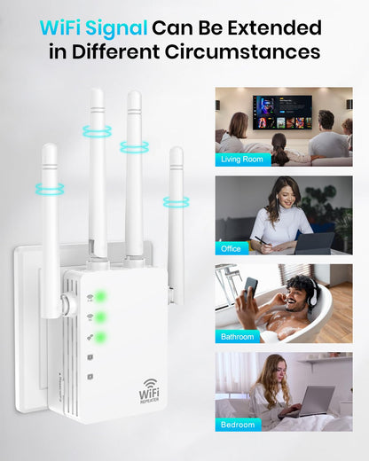 WiFi Extender, WiFi Extender Signal Booster Dual-Band(5.8G&2.4G) Coverage to 12880 sq. ft & 105 Devices, 1-Tap Setup, Supports Ethernet Port, Faster Speed, Compatible with Multiple Devices