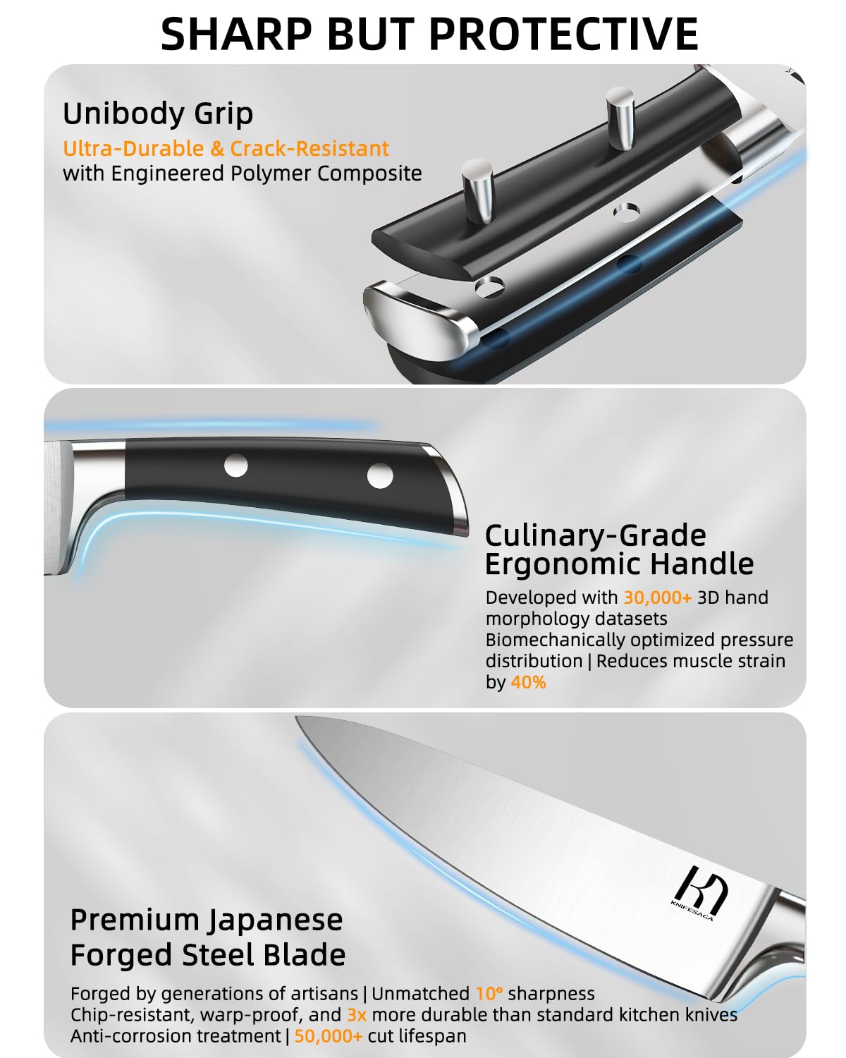 2025 Knife Set 15 Pcs Japanese High Carbon Stainless Steel Kitchen Knife Sets with Block & Sharpener, Premium Razor-Sharp Black Knives Block Set for Kitchen, Ergonomic Full-Tang Handle