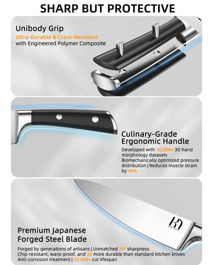 2025 Knife Set 15 Pcs Japanese High Carbon Stainless Steel Kitchen Knife Sets with Block & Sharpener, Premium Razor-Sharp Black Knives Block Set for Kitchen, Ergonomic Full-Tang Handle