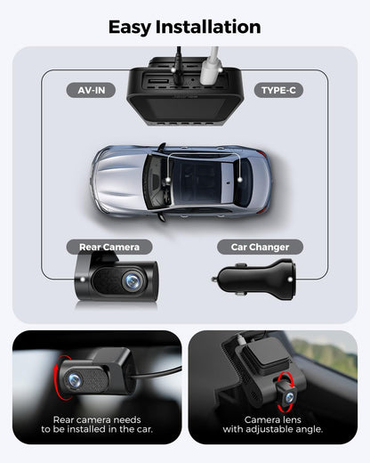 Dash Cam Front and Rear: 4K+1080P FHD Dual Dash Camera for Cars with Night Vision, 2 Channel HDR Dash Camera, 24H Parking Mode Car Camera, Built-in GPS, WiFi 6, Free 64GB Card