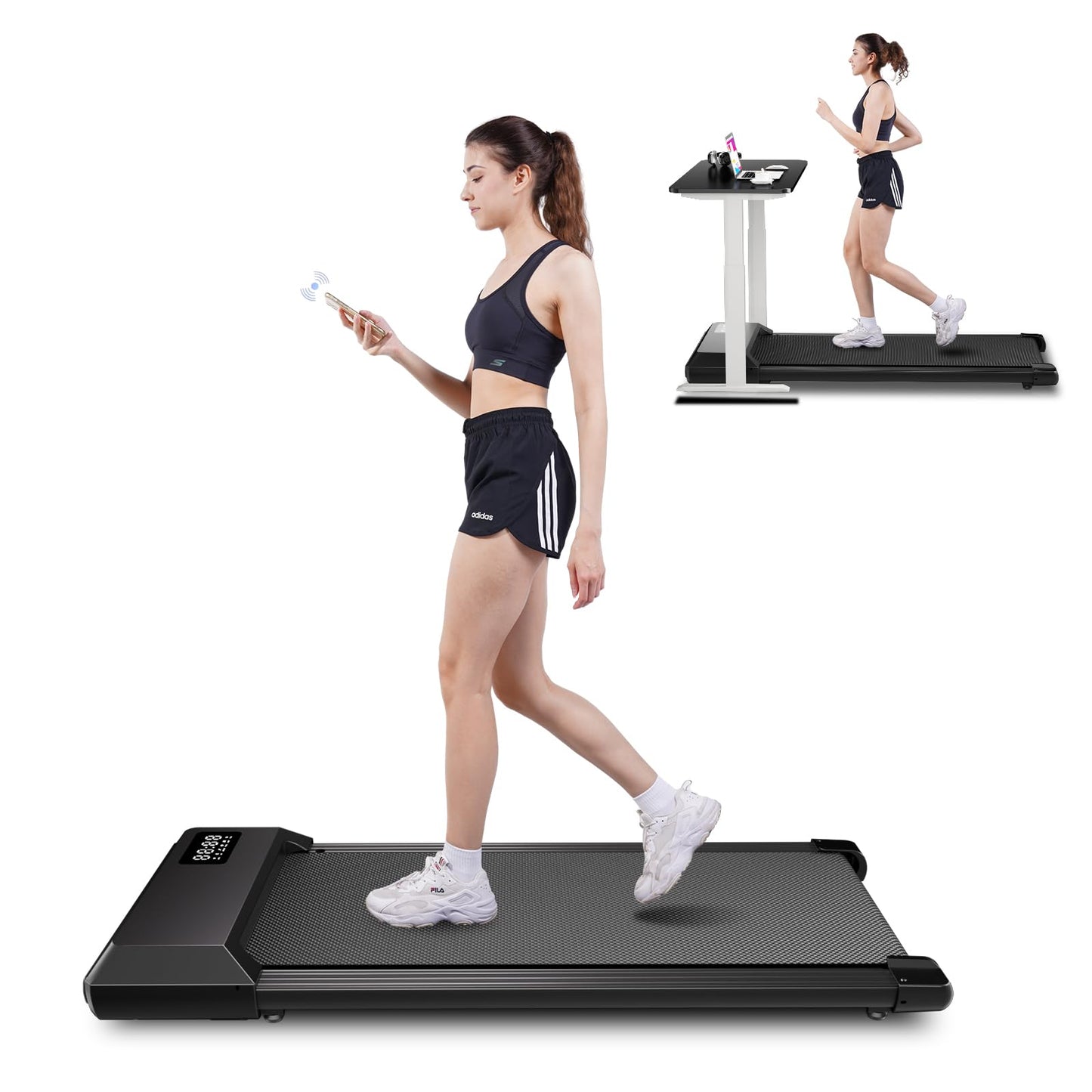 SupeRun Walking Pad, Under Desk Treadmill, 3 in 1 Portable Treadmill with Remote Control LED Display, 2.5 HP Quiet Walking Jogging Machine for Office Home Use, 300 Lbs Capacity