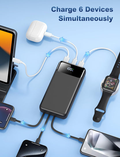 OHOVIV Portable Charger Power Bank 50000mAh Battery Pack, 22.5W Fast Charging PowerBank with Built in Cables,Travel Camping Essential USB-C Portable Phone Charger for iPhone Samsung Pixel Android iPad