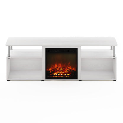 Furinno Jensen Open Storage Fireplace Entertainment Center for TV up to 70 Inch with Stainless Steel Tubes, White Oak/Chrome