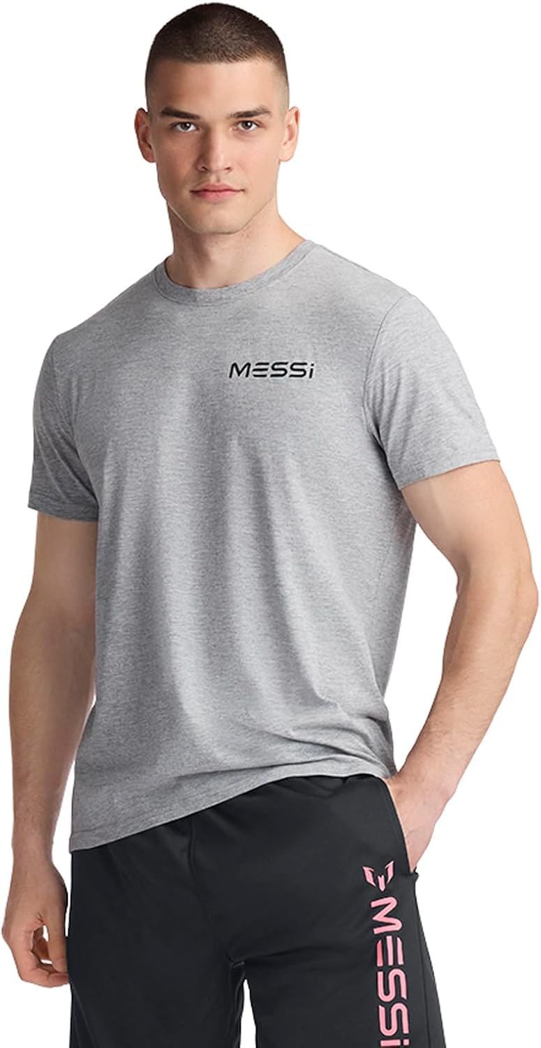 MESSI Men's Lifestyle Short Sleeve T-Shirt, Standard Fit Graphic Tee, Cotton Jersey Knit, Heather Grey