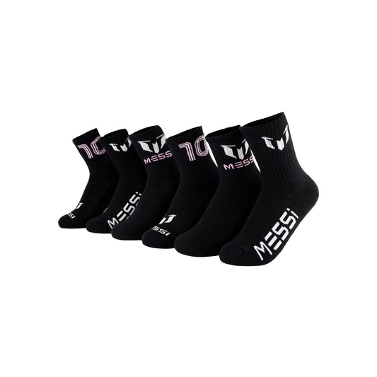 Messi Boys Lifestyle Crew Socks, 6-Pack Kids Socks, Soft & Stretchy, Comfortable, Black