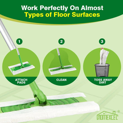 HOMEXCEL Dry Sweeping Cloths Pads Compatible with Swiffer Sweeper, Disposable Duster Refills Mop Pads for Floor Mopping and Cleaning, 64 Count-8" x 10.4" Pads Refills-Not Include The Mop