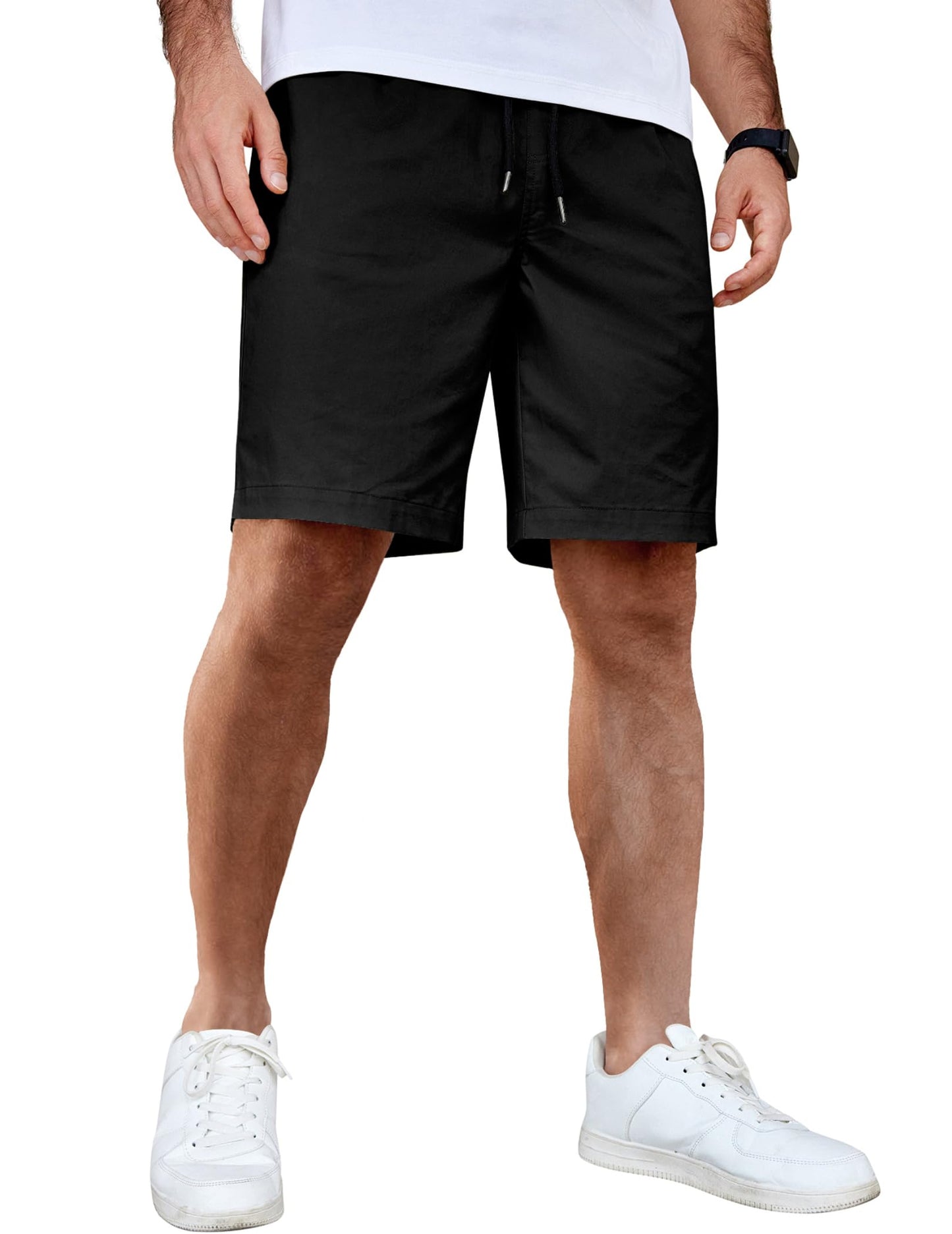 COOFANDY Men's Casual Shorts Cotton Elastic Waist Drawstring Shorts Lightweight Summer Beach Shorts Black