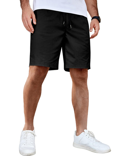 COOFANDY Men's Casual Shorts Cotton Elastic Waist Drawstring Shorts Lightweight Summer Beach Shorts Black