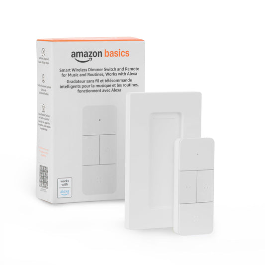 Amazon Basics Smart Dimmer Switch and Remote for Music and Routines, Compatible Echo Devices Required, Works with Alexa Only, No Wiring Required