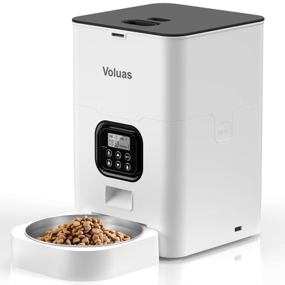 VOLUAS Automatic Cat Feeders - Timed Pet Feeder for Cats and Dogs with Dry Food Dispenser, Desiccant Bag, Programmable Portion Control, 4 Daily Meals, 10s Voice Recorder