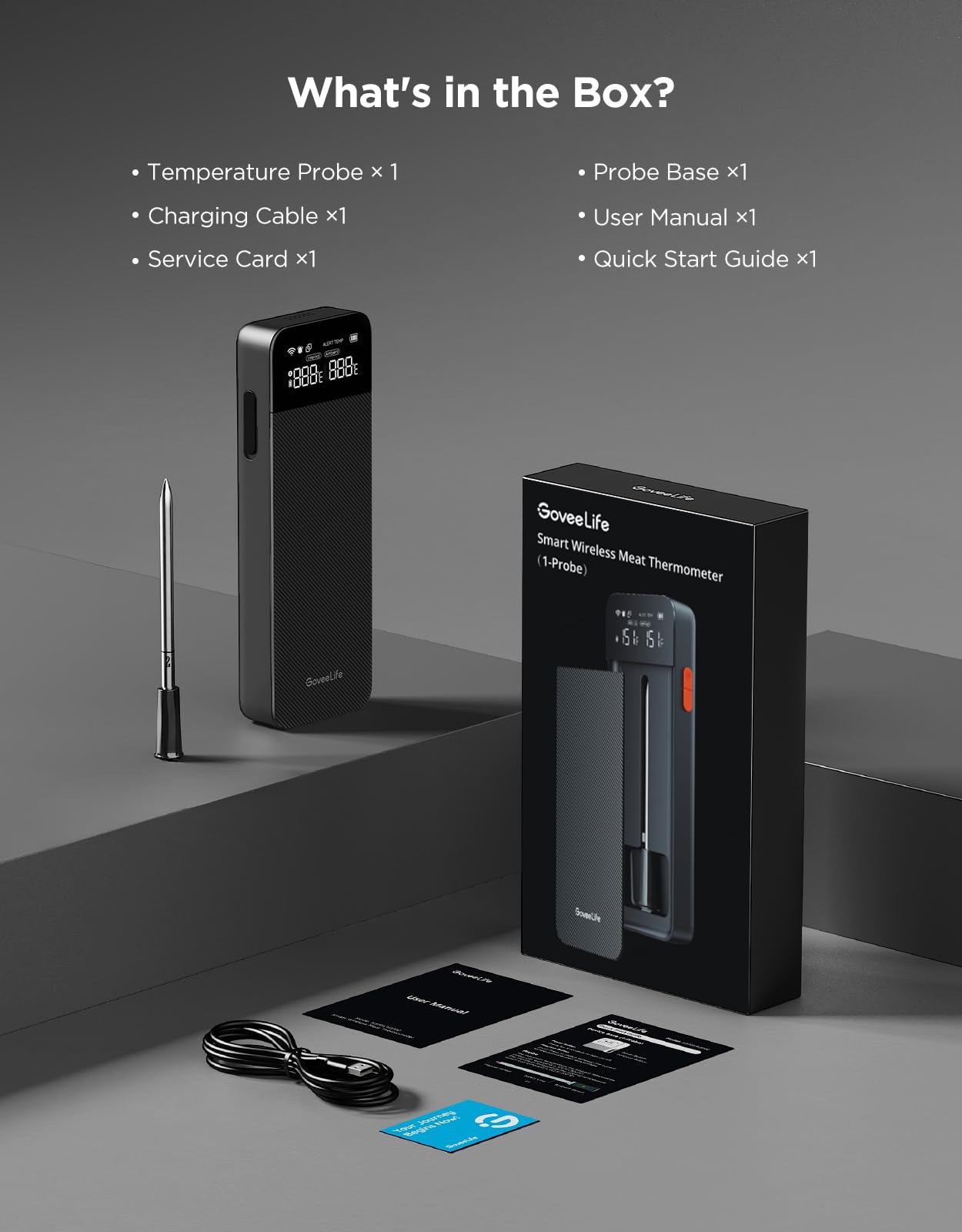 GoveeLife Digital Meat Thermometer Wireless with WiFi Bluetooth, Food Thermometer for Cooking, Long Range Probe Monitoring, Rechargeable Base, APP Alerts Recipes for BBQ, Oven, Grill, Smoker