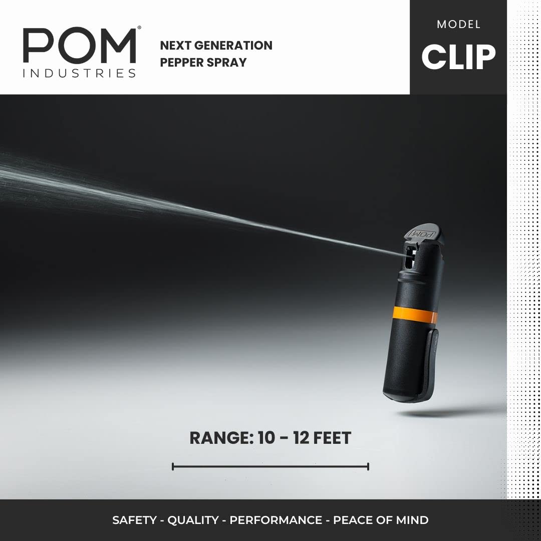 POM Pepper Spray Black Flip Top Pocket Clip - Maximum Strength OC Spray - Self Defense - Tactical Compact & Safe Design - 25 Bursts & 10 ft Range - Powerful & Accurate Stream Pattern