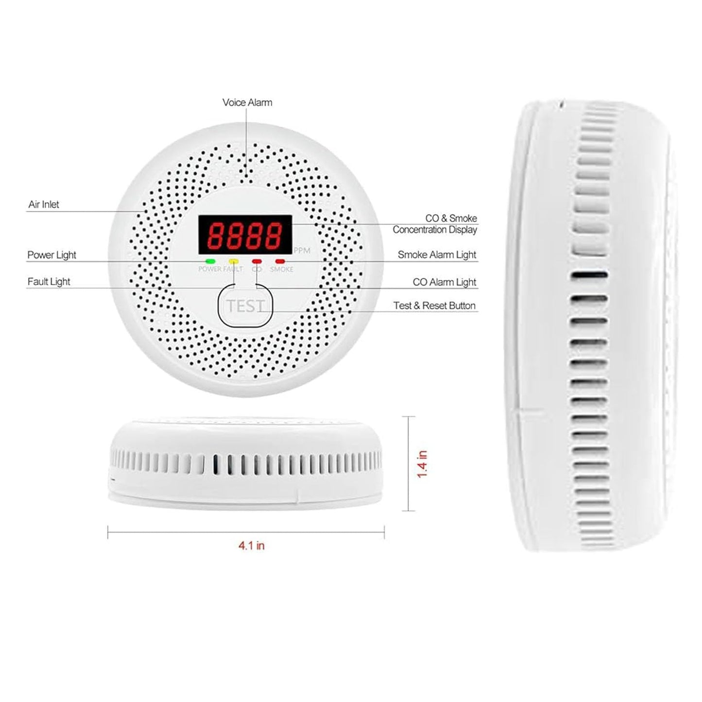 Vzmcov Carbon Monoxide and Smoke Detector LCD Display, Battery Powered, Dual sensors, 85dB Voice Alarm and Real-time Tracking, Suitable for Home/Kitchen/Bedroom/RV (Small Screen, 2Pack-CO&Smoke)