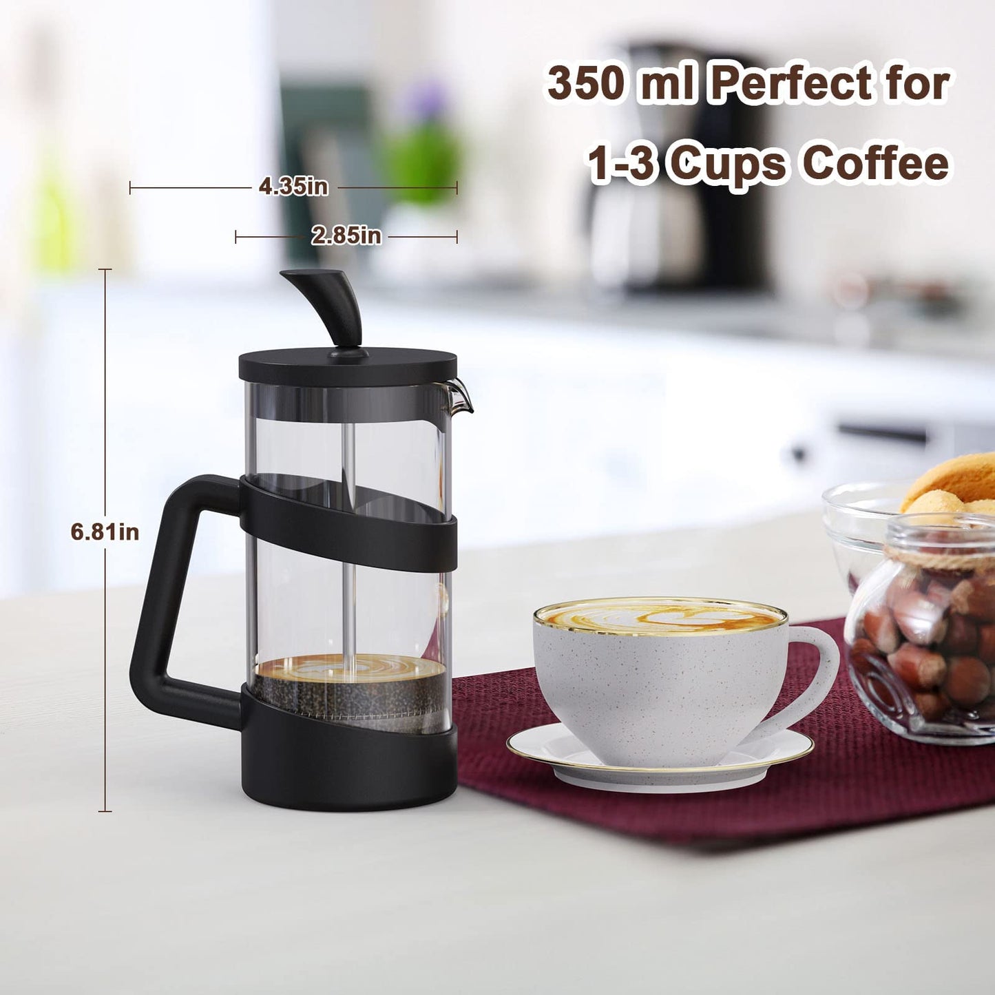 RAINBEAN Mini French Press Coffee Maker, 12 oz, Camping Coffee Press Pot, Small French Press, Tea and Frothed Milk Press (Black, 12 oz)