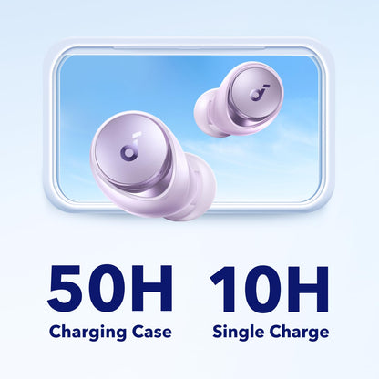 Soundcore by Anker Space A40 Auto-Adjustable Active Noise Cancelling Wireless Earbuds, Reduce Noise by Up to 98%, 50H Playtime, Hi-Res Sound, Comfortable Fit, App Customization, Wireless Charge