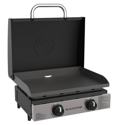 Blackstone 1813 Original 22” Tabletop Griddle with Hood and Stainless Steel Front Plate, Powder Coated Steel, Black