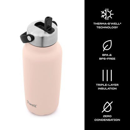 S'well Recycled Stainless Steel Explorer with Flip Straw Lid, 32oz, Himalayan Salt, Triple Layered Vacuum Insulated Containers Keeps Drinks Cold for 42 Hours and Hot for 10