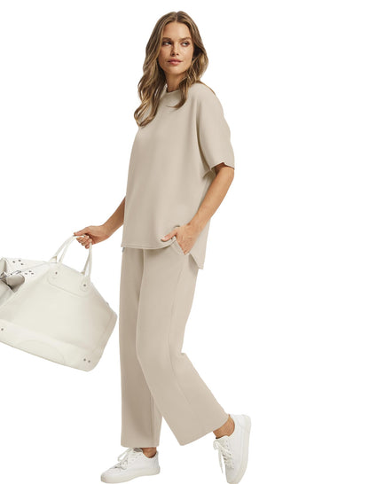 SAMPEEL 2 Piece Sets for Women Summer School Teachers Outfits Lounge Beach Vacation Clothes Women Fashion Clothing Travel Teacher Outfits Beige M